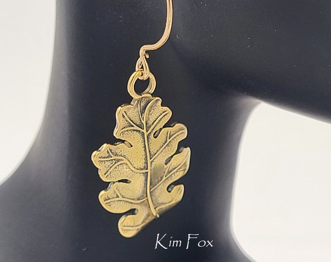 Oak Leaf Earring in Golden Bronze with gold fill wire or Sterling Silver with silver wire designed by Kim Fox