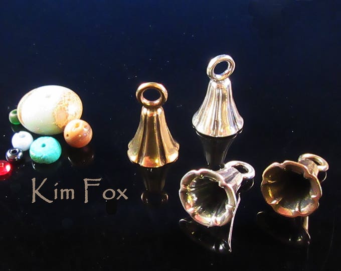 KF343 A Pair of Bell Shaped Glue In Cones with large loop in Sterling Silver and Golden Bronze designed by Kim Fox