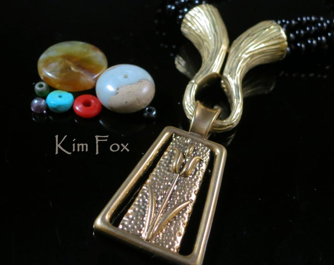 KF329 Magnetic Clasp/Cone/Bail Combination by Kim Fox in Golden and White Bronze with Bark Texture