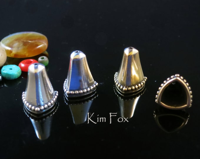 KF355 A Pair of Small Triangular Cones in silver & bronze  by Kim Fox suitable for multistrand pieces kumihimo bead crochet bead weaving