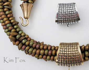 KF412 Large Basketweave Pattern Bail in Sterling Silver and Golden Bronze by Kim Fox