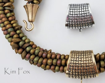 KF415 Large Basketweave Pattern Bail in Sterling Silver and Golden Bronze by Kim Fox