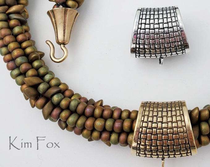 KF412 Large Basketweave Pattern Bail in Sterling Silver and Golden Bronze by Kim Fox