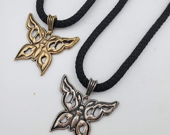 KFP377 Butterfly Woman Pendant in Sterling Silver or Golden Bronze   designed by Kim Fox 40mm x 40mm in size