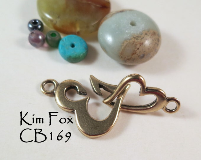 C169 Double Heart or Om slot clasp in golden bronze or sterling silver by Kim Fox