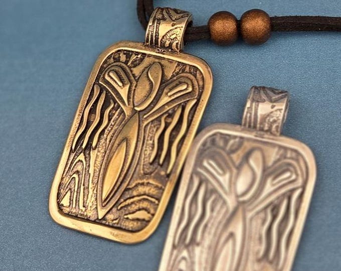KFP457 Desert Angel Pendant in sterling silver or golden bronze: Southwestern Petroglyph Jewelry