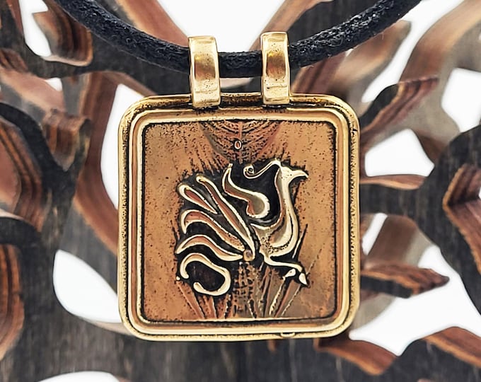 Phoenix Rising Pendant: Bronze & Sterling Silver, Chinese Symbol