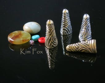 KF345 Swirl Cones with 9MM opening BY 24MM length Triangular Tapered Cone Pair with Swirl Pattern in Sterling Silver and Golden Bronze
