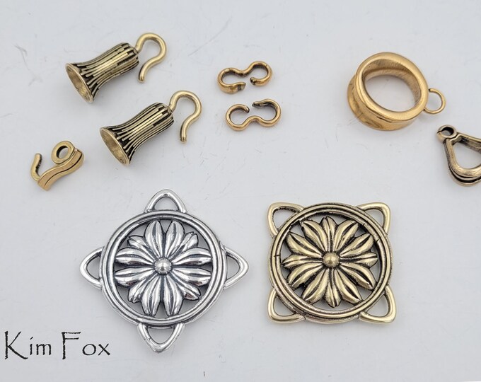 KF472 Two-Sided Daisy round Element in Sterling Silver and Golden Bronze with 4 loops for attachment designed by Kim Fox