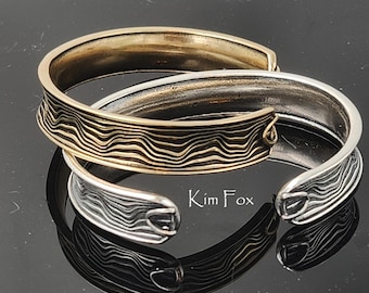 Narrow Grand Canyon Cuff in silver or golden bronze
