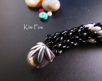 KF379 Floral Pattern Oval Cones in Sterling Silver & Bronze suitable for single or two strands - glue, cord or wire connection by Kim Fox