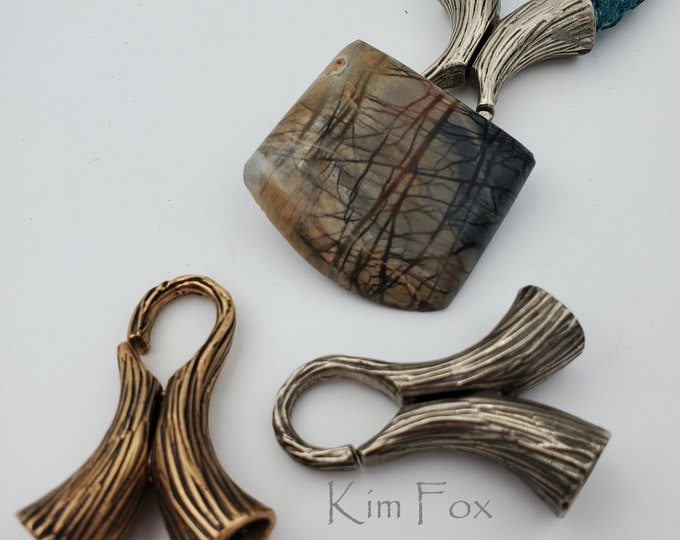 Magnetic Clasp/Cone/Bail: Golden & White Bronze Bark Texture