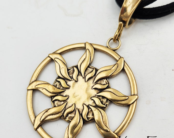 KFP333 Brilliant Sun Dance Pendant - round 1 7/8 inch two sided pendant with large bail in golden bronze or sterling silver by Kim Fox