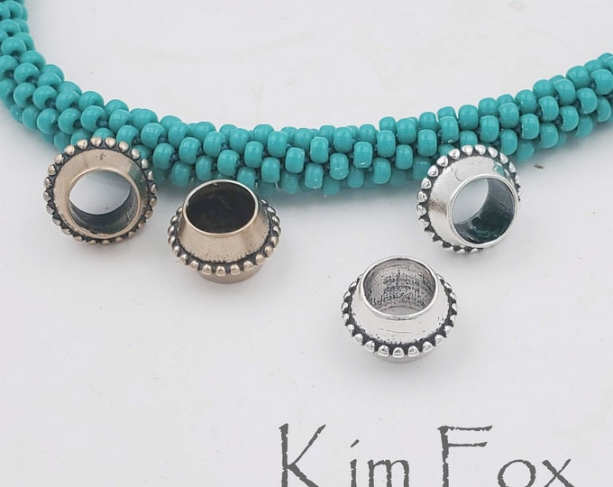 KF454 Pair of Beaded Big Hole Beads in Silver and Bronze designed by Kim Fox