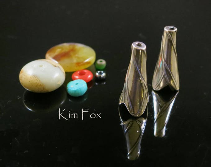 KF216 A pair of Twigs Cone pair in Golden Bronze, White Bronze & Silver suitable for kumihimo, bead crochet and multistrands  by Kim Fox