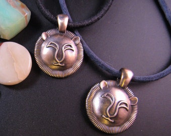 KFP169 Round Leo Pendant In Sterling Silver and Golden Bronze Designed by Kim Fox - July 23 August 22