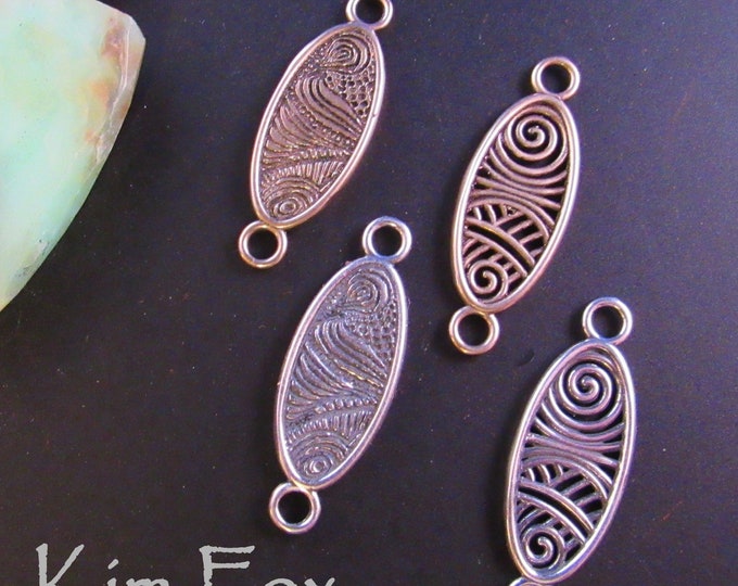 KF387 Solid Oval Swirl- use for earrings, clasps, links, stations in Sterling Silver or Golden Bronze by Kim Fox