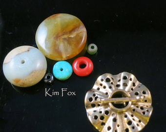 C142 Polka Dot Ruffle Toggle Clasp: C 142 Sterling Silver or Bronze, Two-Strand