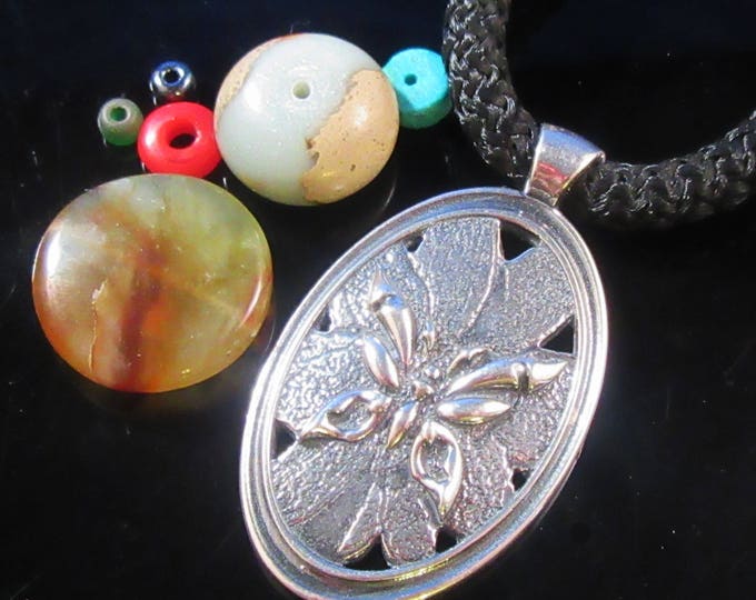Butterfly on a Rose Pendant: Bronze & Sterling Silver