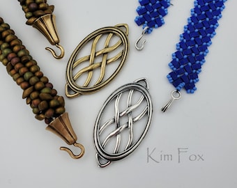 KF412 Oval Woven Element can be used as clasp, pendant, earring, station in bronze and silver two sided by Kim Fox