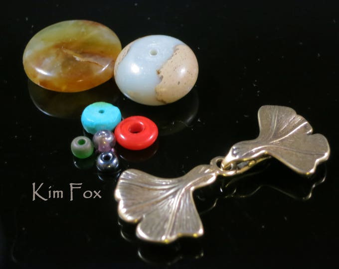 KF230 Hook and Eye Clasp with Gingko Leaf Design in Golden Bronze by Kim Fox