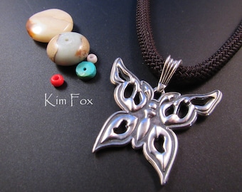 KFP361 Butterfly Woman Pendant in Sterling Silver or Golden Bronze   designed by Kim Fox 40mm x 40mm in size