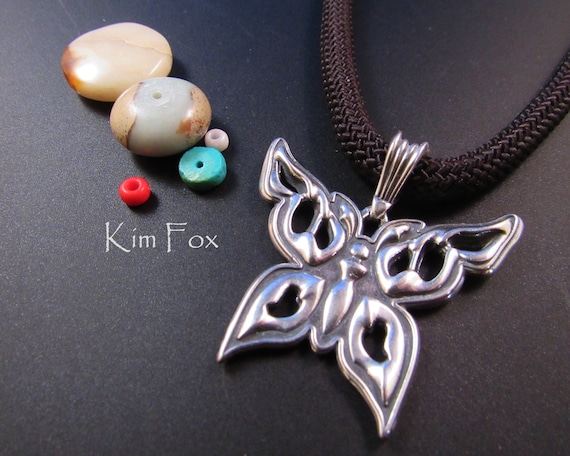 KFP361 Butterfly Woman Pendant: Sterling Silver or Golden Bronze, Kim Fox Design