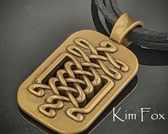 KFP374 Celtic Tabular Pendant for men or women in Sterling Silver or Golden Bronze - Two Sided - 2 1/8 by 1 1/8 inches or 55 by 30 mm