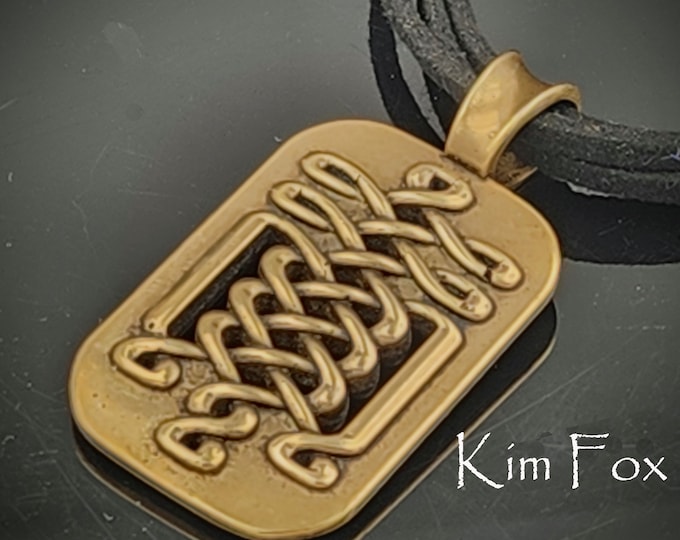 KFP374 Celtic Tabular Pendant for men or women in Sterling Silver or Golden Bronze - Two Sided - 2 1/8 by 1 1/8 inches or 55 by 30 mm