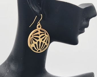 KFE330 Asian Inspired Round Pierced Floral Earrings in Bronze and Sterling Silver designed by Kim Fox