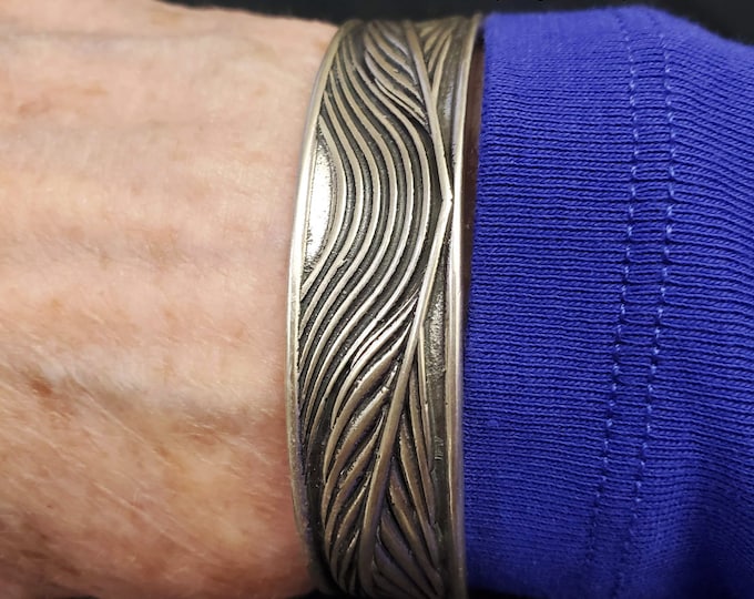 KFB403 Phoenix Feather Cuff: Bronze & Silver Adjustable Bracelet by Kim Fox