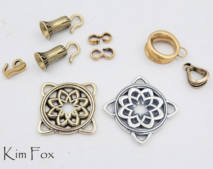 KF476 Two-Sided Octagon Desert Flower Element in Sterling Silver and Golden Bronze with 4 loops for attachment designed by Kim Fox