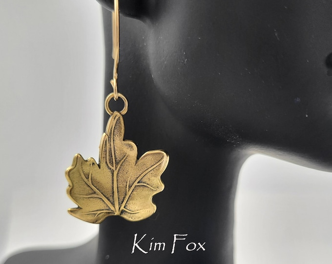 KFE35 Maple Leaf Earring in Golden Bronze with gold fill wire or Sterling Silver with silver wire designed by Kim Fox