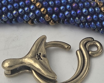 KF374 A and B Wave and Whale Tail Clasp: Two-Sided Sterling Silver & Bronze Necklace Closure