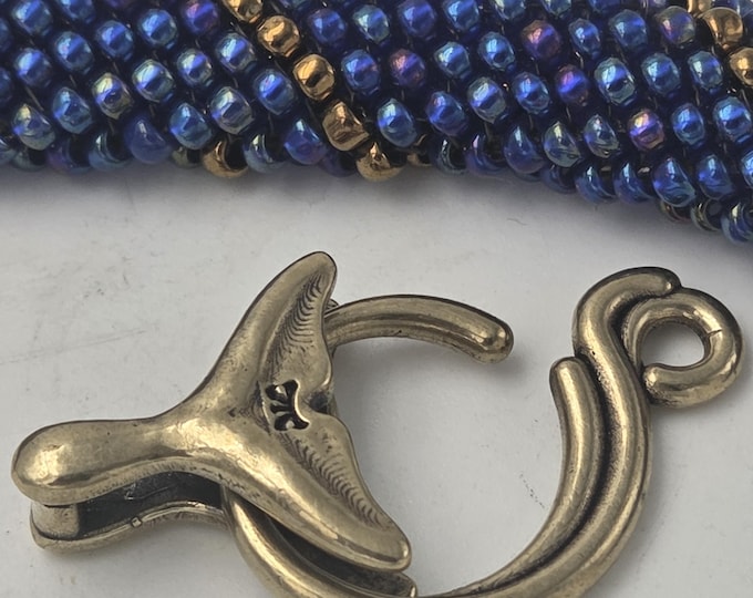 KF374 A and B Wave and Whale Tail Clasp: Two-Sided Sterling Silver & Bronze Necklace Closure
