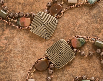 KF207 Patinaed Golden Bronze Magnetic Clasp: Two-Sided Rectangular Design