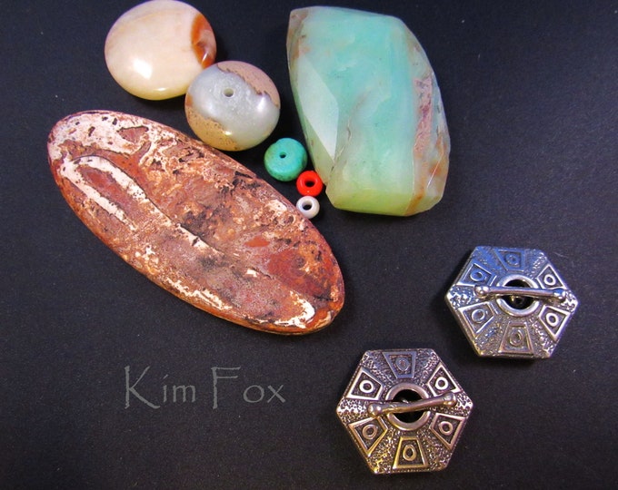 KF256 Hexagonal - 6 sided small silver or bronze toggle - Easy and Secure to use - Ancient Treasure - Single Strand - by Kim Fox