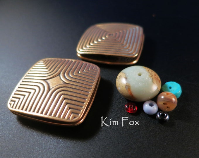 KF207 In the Groove Two Sided Rectangular Three Strand Magnetic Clasp in Patinaed Golden Bronze by Kim Fox