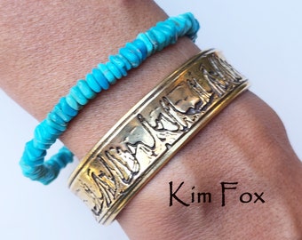 Sedona Skyline Cuff: Golden Bronze Etched Bracelet by Kim Fox