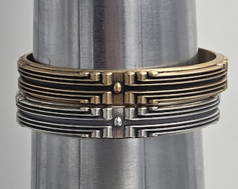 KFB655 Sterling Silver & Bronze Dawn Cuff - Unisex Art Deco Bracelet
