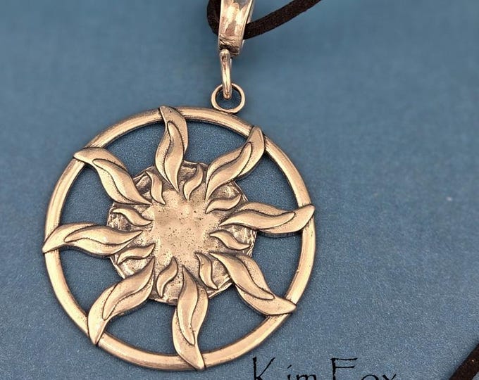 Golden Bronze Sun Dance Pendant: Two-Sided Solar Statement Piece