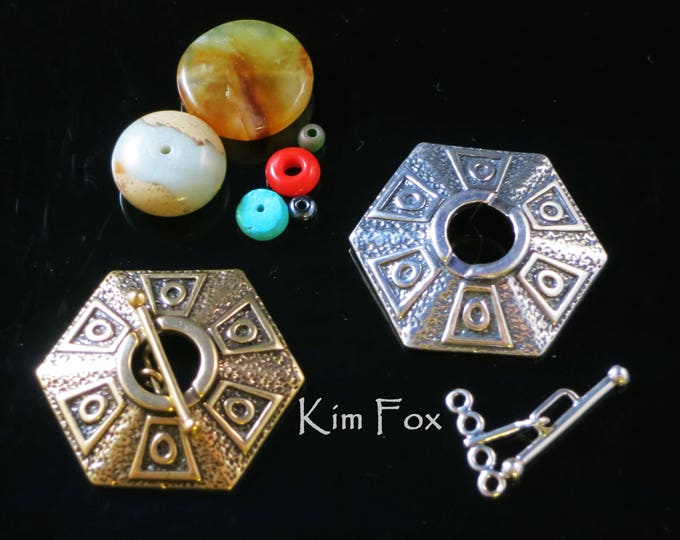 KF257 Six-Sided Hexagon 4 stranded Toggle Clasp in Sterling Silver or Bronze by Kim