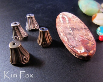 Art Nouveau Sterling Silver or Bronze Cone Beads: Small Tapered Design, Kim Fox (Pair)