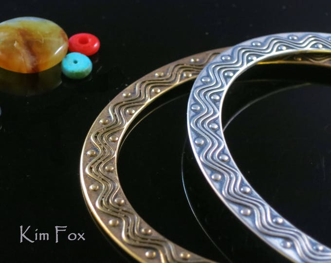 KFB3 Bangle for wrist 9 inch oval Wave and Dot Bangle in Golden Bronze and Silver by Kim Fox