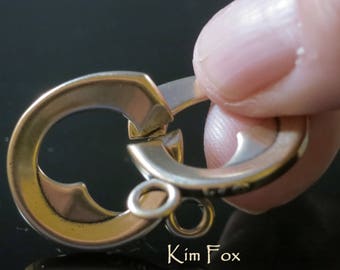 KF344 Larger Heart Shaped Sister Hook Clasp in Golden Bronze or Sterling Silver by Kim Fox - Beautiful, Secure and Simple