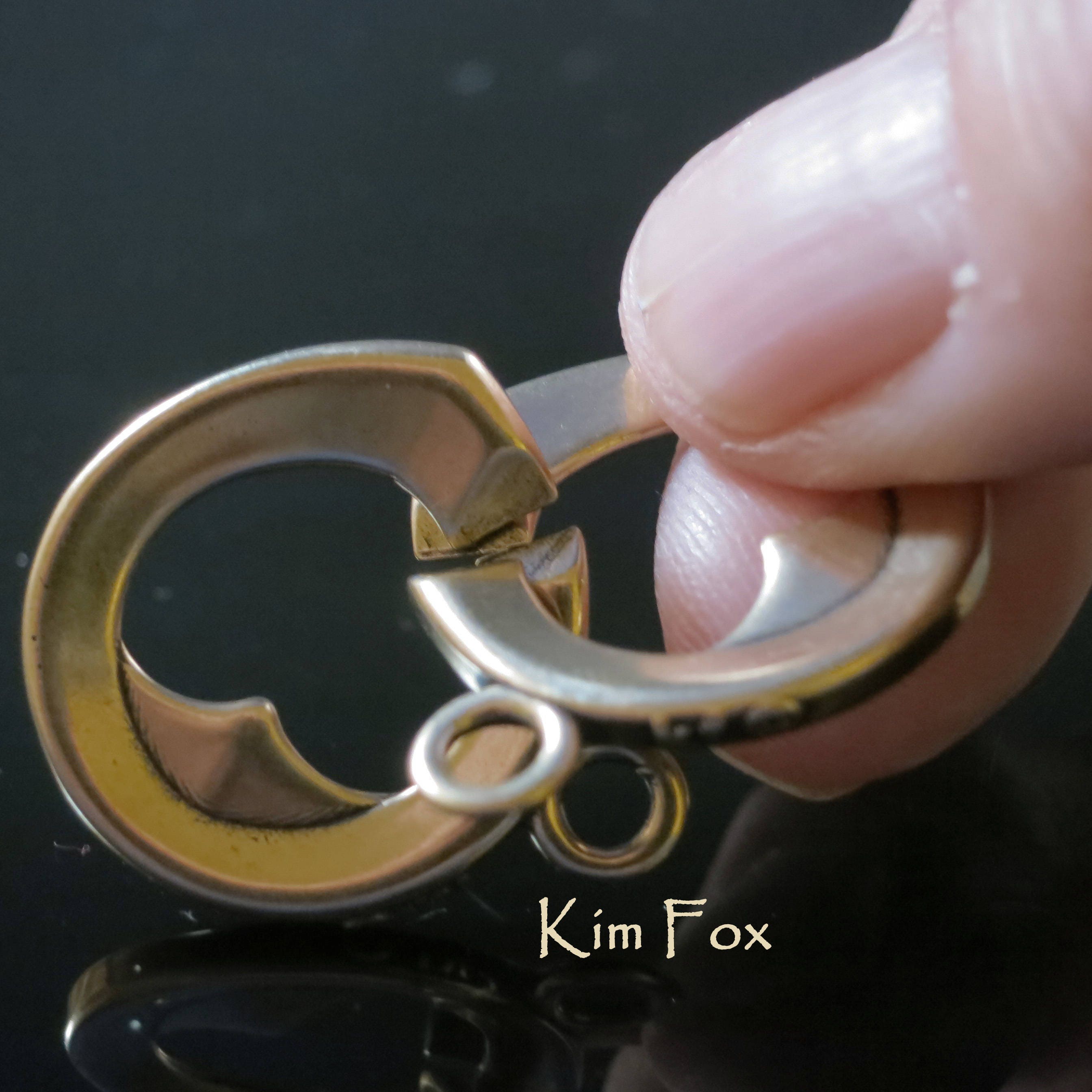 KF480 Iron Work Pattern Powerful and Petite Magnetic Clasp with 3 loops in  silver and golden bronze designed by Kim Fox