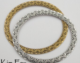 Wave and Dot Bangle in Silver and Golden Bronze 7 inch