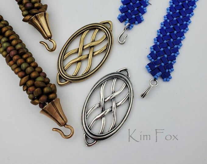 KF412 Oval Woven Element can be used as clasp, pendant, earring, station in bronze and silver two sided by Kim Fox