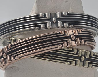 KFB655 Dawn Cuff Sterling Silver & Bronze- Unisex Art Deco Bracelet