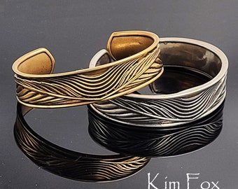 KFB403 Phoenix feather to flight cuff designed by Kim Fox in silver and golden bronze